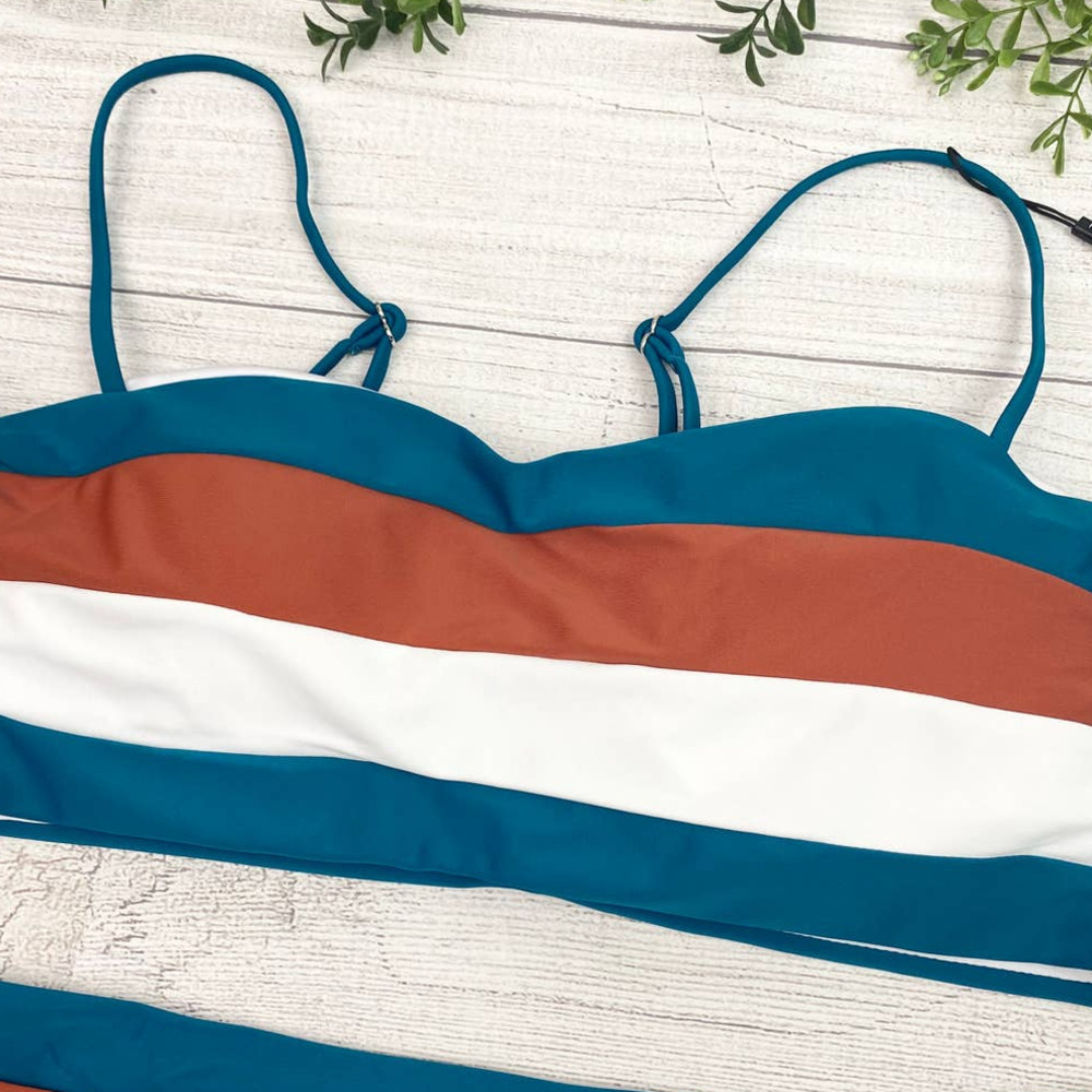 NEW Women's Mid Waist Stripe Print Bikini 12 - Picture 3 of 8